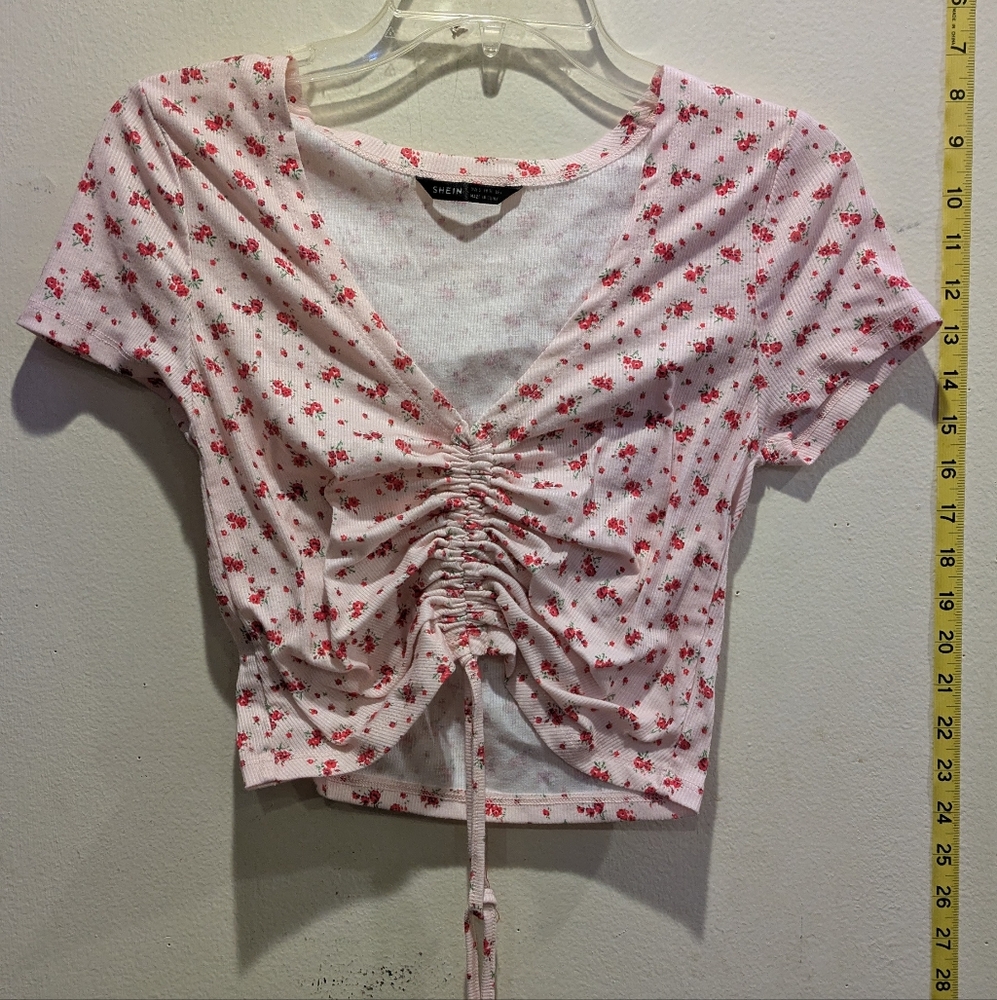 SHEIN Pink Floral Ruched Tee Size 6